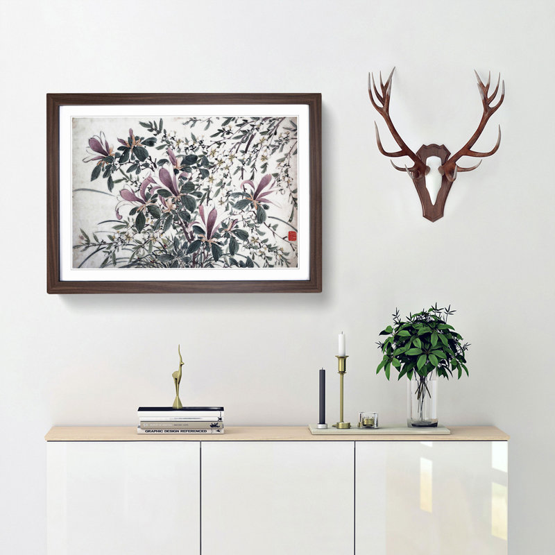 Garden Flowers Vol.11 by Chen Daofu - Framed Print, 48cm H x 65cm W x 2cm D, Walnut Framed
