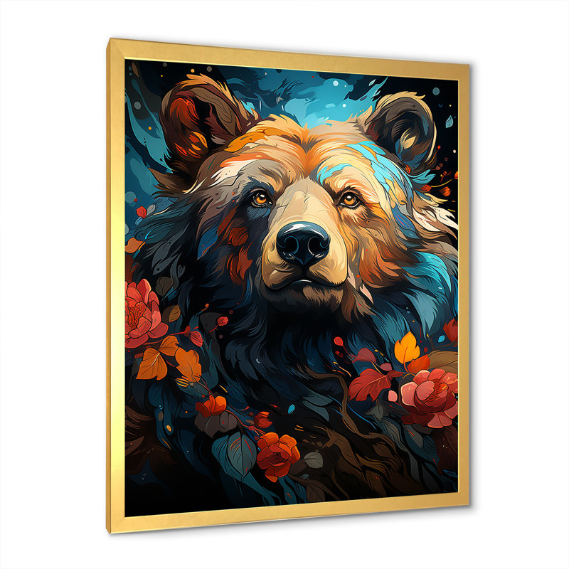 Pop Art, impression d'ours grizzly - 106913, Encadrement doré, H 40 po x l 30 po x P 1,5 po
