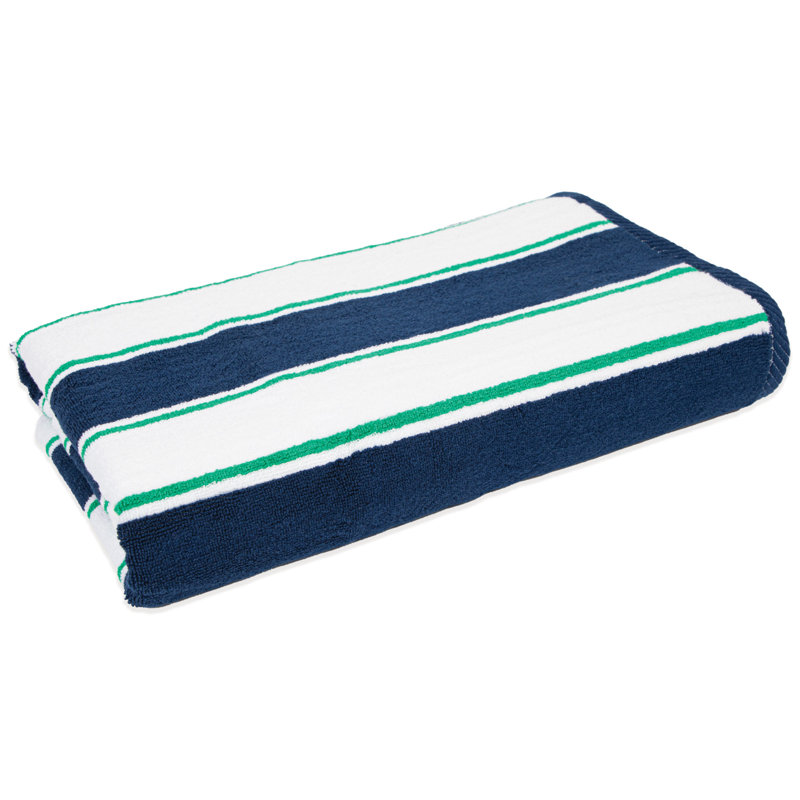 Aston & Arden Oversized Navy/Green Pinstriped Plush Beach Towel - 35x70