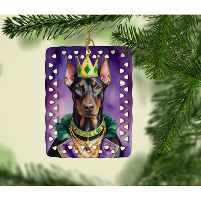 Ornement en porcelaine Doberman Pinscher King of Mardi Gras