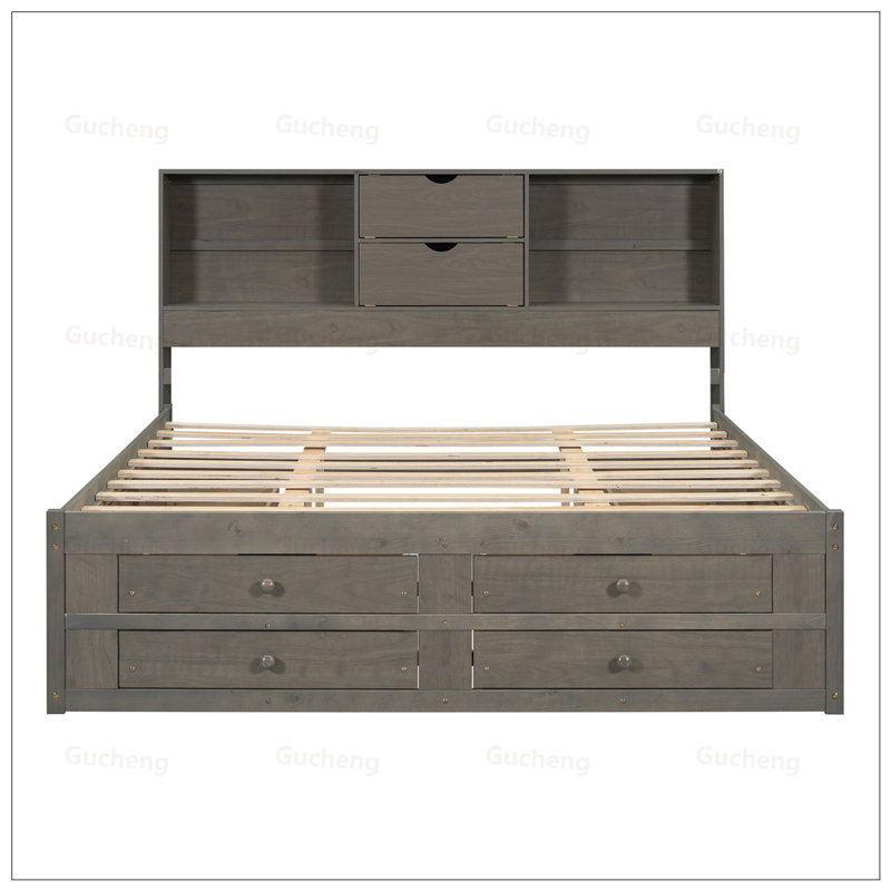 Structure de lit en pin massif avec rangement spacieux, fabrication durable et tablettes intégrées pour les chambres modernes