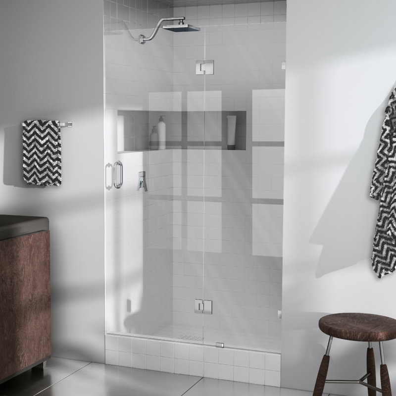 Porte de douche à charnière en verre sans cadre 39 po x 78 po Halo, Chrome poli