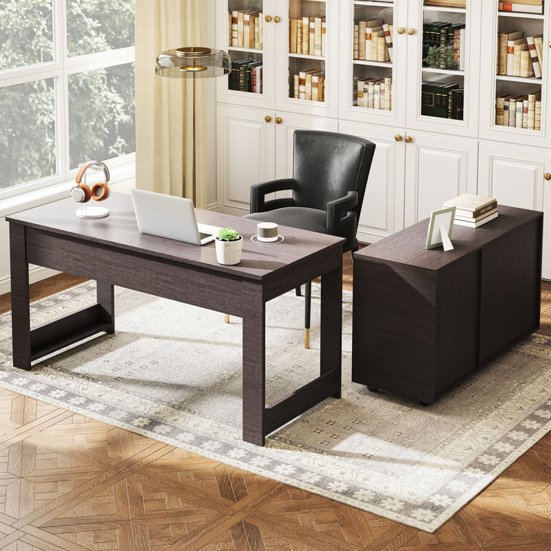 Quanita L-Shaped Desk with 3 Drawers & Storage Shelves