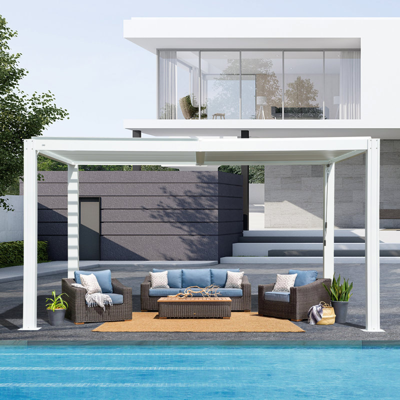 Aluminum Pergola White Gazebo with Louvered Roof, 16 ft x 12 ft