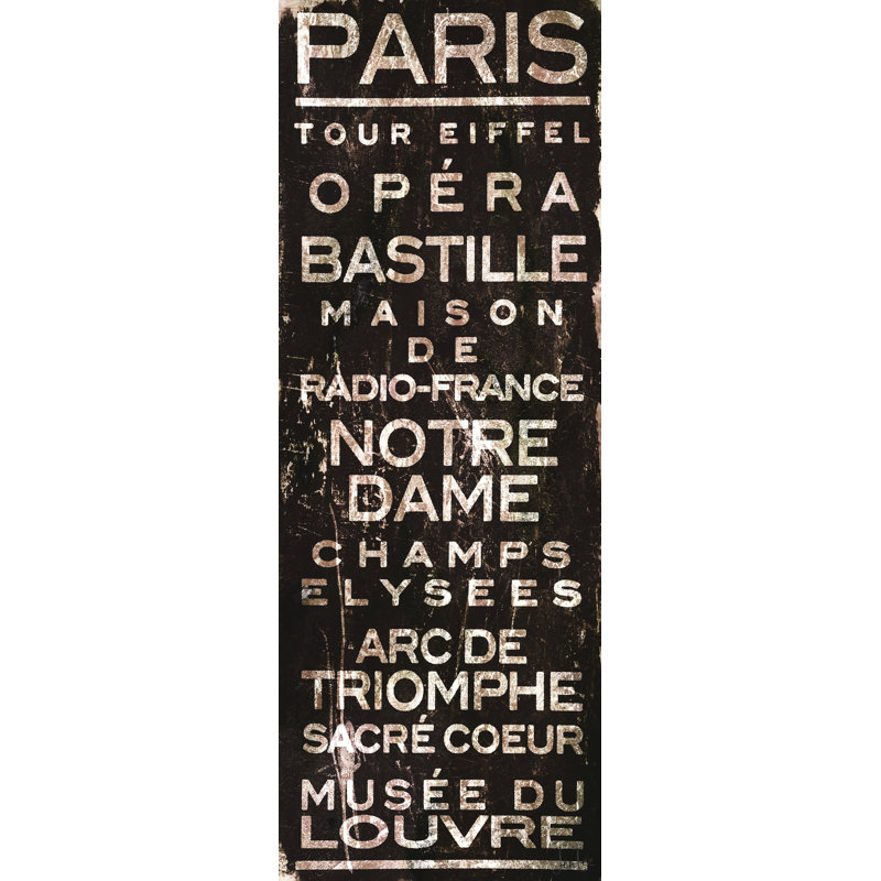 Reproduction d’art textuel sur toile tendue paris, H 60 po x l 20 po x P 2 po
