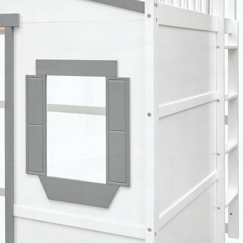 Lit mezzanine avec échelle House, Lit double, Blanc + gris