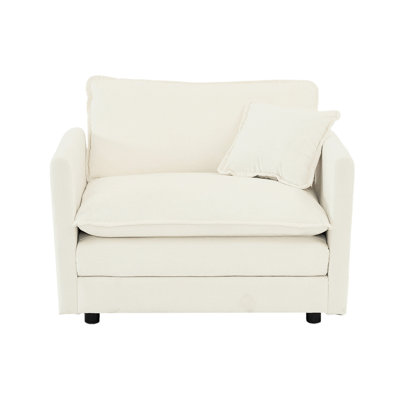 Chaise d'appoint blanche de 2 personnes, fauteuils rembourrés en chenille haute, décoration de salon, fabrication en bois massif, revêtement 2 respirant, chaises d'appoint avec coussin, base, tissu, rembourrage en éponge pour plus de confort