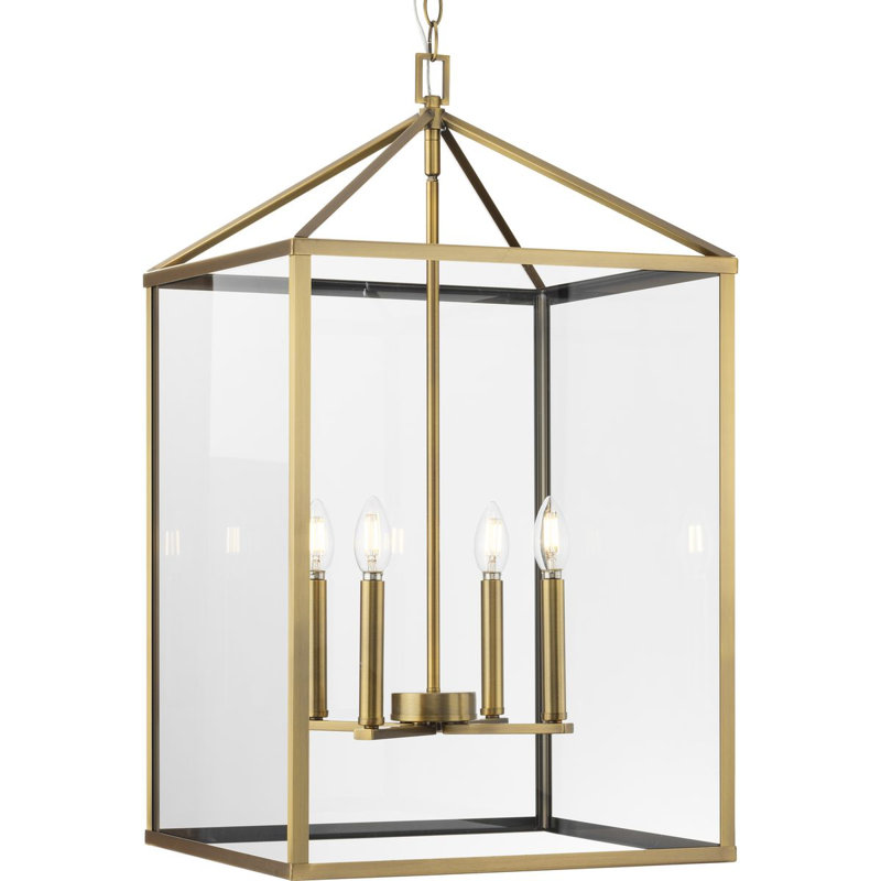 Hillcrest 4 - Light Dimmable Square / Rectangle Chandelier, 29.75" H x 17" W x 17" D, Vintage Brass
