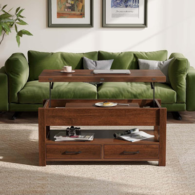 Table basse réglable à plateau relevable, 2 tiroirs et compartiment caché pour le salon / bureau à domicile
