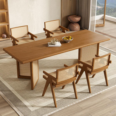 Solid Wood Brown Rectangular Dining Table Sets