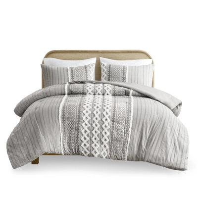 Chenille Comforter - Gray FullCotton Geometric Print Bedding With