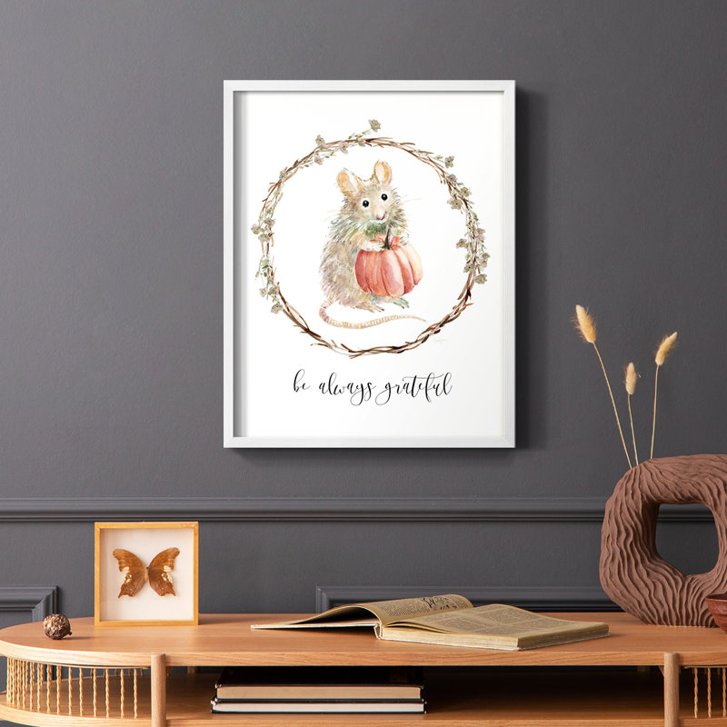 Harvest Home Mouse Framed Print - Solid Wood, White, 28" H x 22" W
