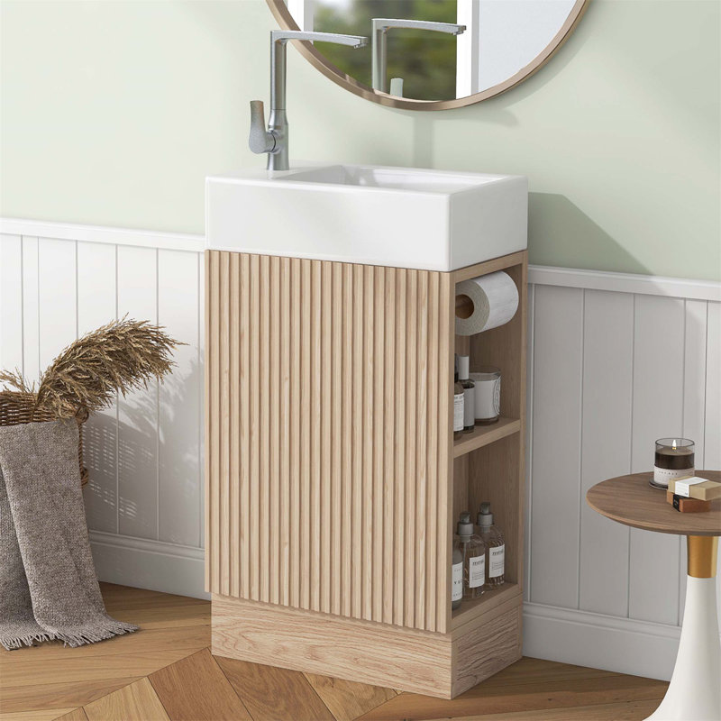 Meuble-lavabo moderne de 18,6 po avec lavabo, tablette à deux niveaux et orientation gauche ou droite pour une installation flexible