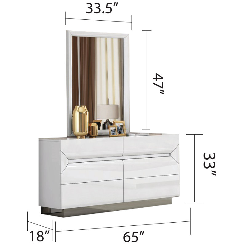 Commode 6 tiroirs avec miroir Ashtonbury, Blanc