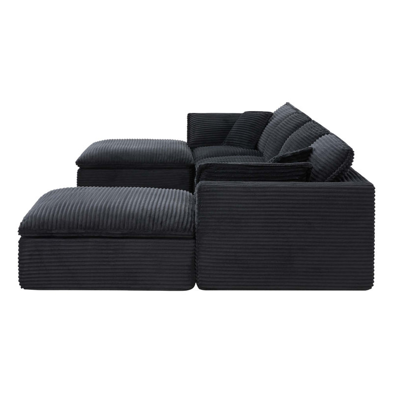 Canapé modulaire entièrement compressé de 142 po x 82 po, en forme de U avec repose-pieds, chenille rayée de luxe avec coussin moelleux en forme de nuage, sans assemblage requis, pour salon et appartement