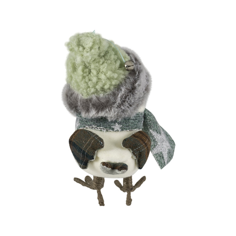 Figurine de Noël oiseau debout avec un chapeau en peluche - 7 po