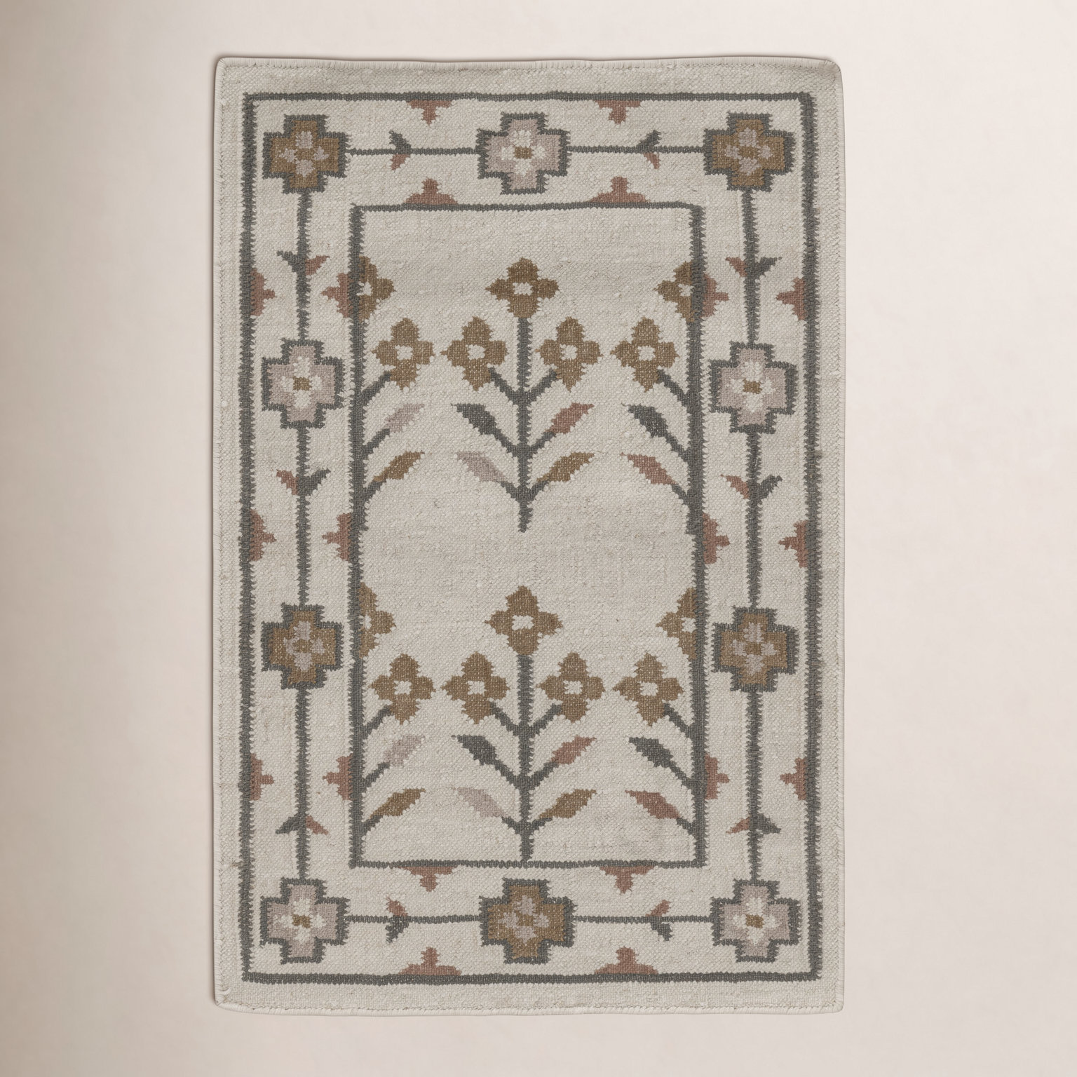 Heidi Flatweave Floral Wool Rug, Ivory, 2'x3'