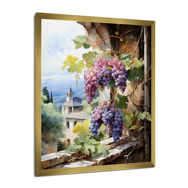 «Purple Green Grapes Vineyard», reproduction d'art sur toile, H 40 po x l 30 po x P 1,5 po, Encadrement doré