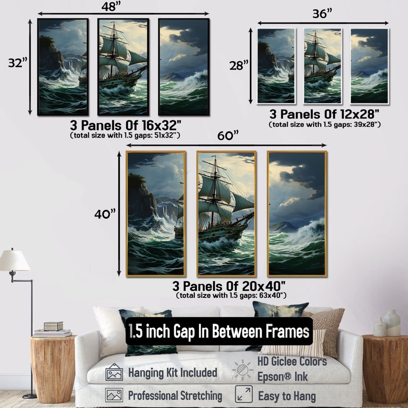 Pirate Sea Sovereigns I - ensemble d'art mural pirate, Cadre flottant blanc, H 40 po x l 60 po x P 1 po
