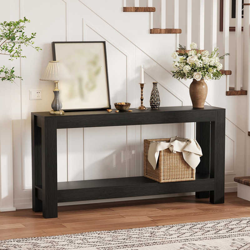 63" Entryway Console Table, 2 Tier Narrow Long Sofa Table, Wooden Behind Couch Table, Entry Foyer Table for Living Room, Hallway, Brown