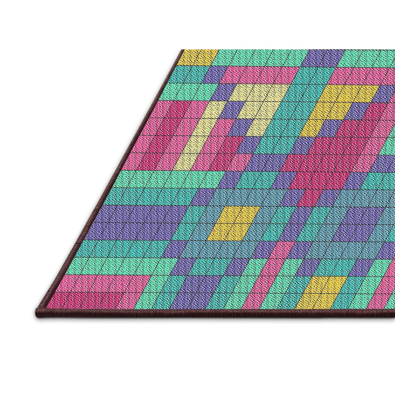 Tapis bleu marine/vert/rose Lykke, Rectangle 2 pi x 4 pi