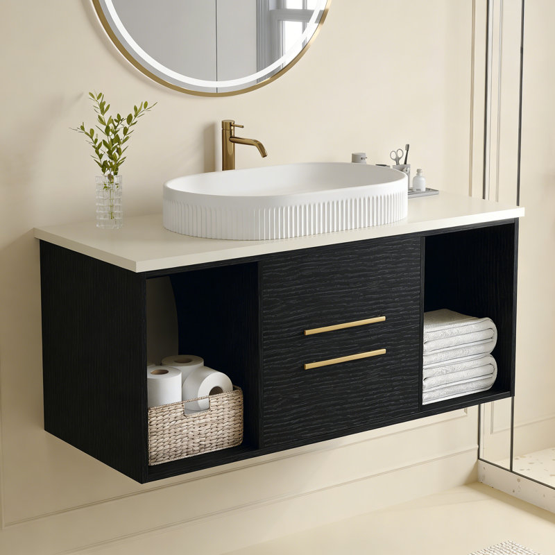 Meuble-lavabo mural moderne 40 po avec meuble-lavabo flottant en céramique massif
