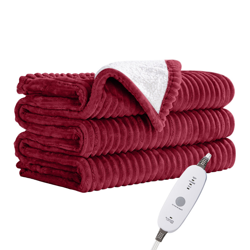 HBT Electric Fleece Heated Throw Blanket, Red, 60" L x 50" W