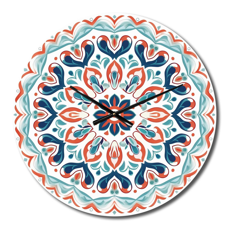 Horloge murale sacrée en métal rétro orange et bleu I, Moyenne