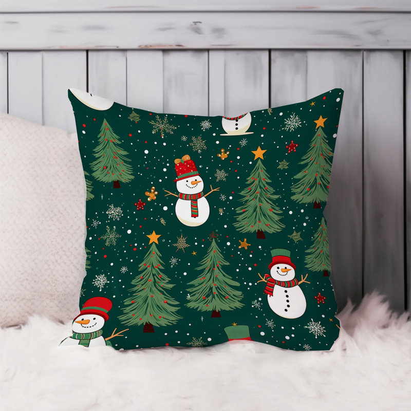 Holiday Christmas Trees Snowman Pattern I Modern, 18"H x 18"W