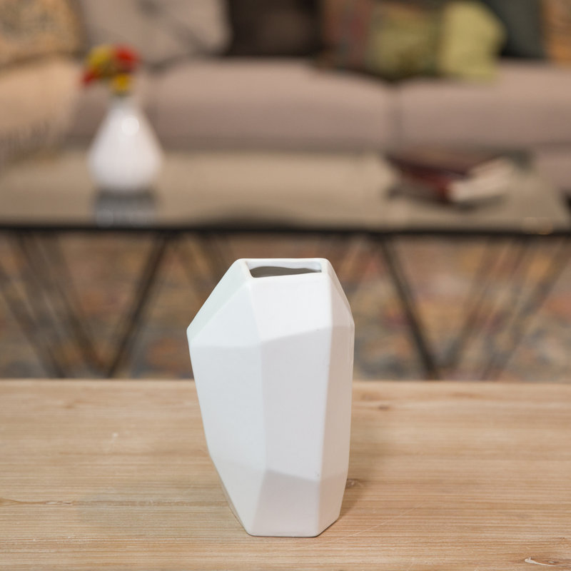 Vinson Ceramic / Porcelain Table Vase, 12" H x 5.5" W x 5" D, White