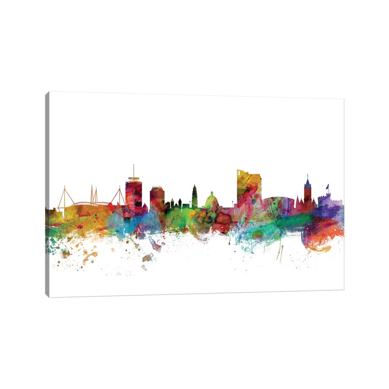 Cardiff, Wales Skyline by Michael Tompsett - 1 Piece Wrapped Canvas Wall Art, 30.48 cm H x 45.72 cm W