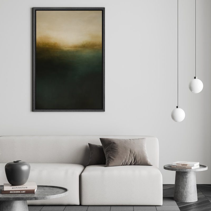 Art mural encadré, impression de paysage abstrait Moody foncé pour décor de salon, H 36 po x l 24 po, Noir, Cadre flottant