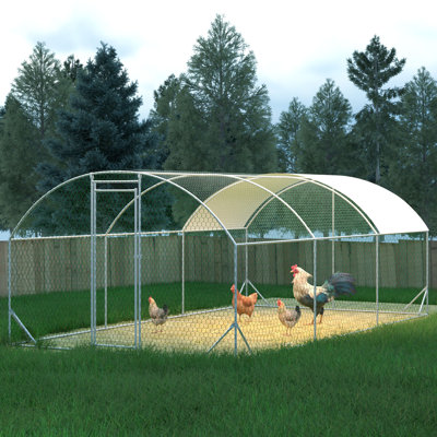 Grande cage à poules en métal avec housse imperméable anti-UV, poulailler en forme de dôme pour l'extérieur