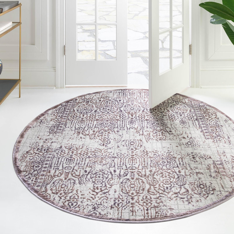 Tapis transitionnel Glencoe couleur lavande, Rond 5 pi 3 po