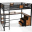 Lit mezzanine simple en métal noir TG avec bureau d'étude et tiroirs de rangement en tissu, zone de configuration de sommeil silencieux, réduction du bruit pour