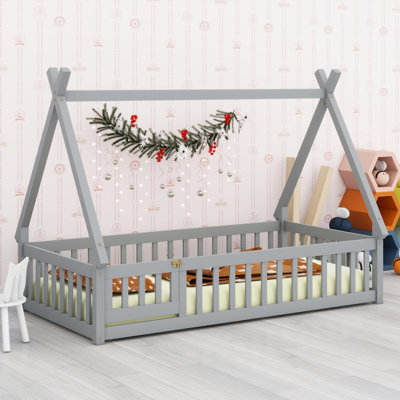 Playhouse Tent Floor Bed With  Silhouette, Safety Guardrails