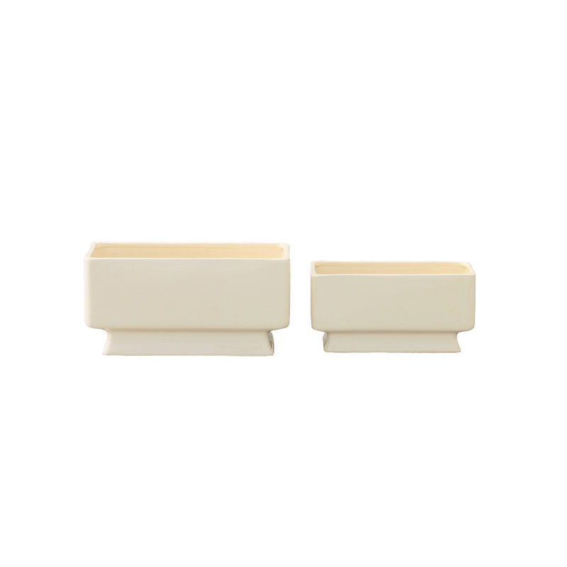 Ceramic Rectangle Pot Gloss Finish Cream