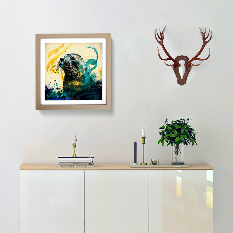Seal Gestural - Single Picture Frame Print on Wood, Oak