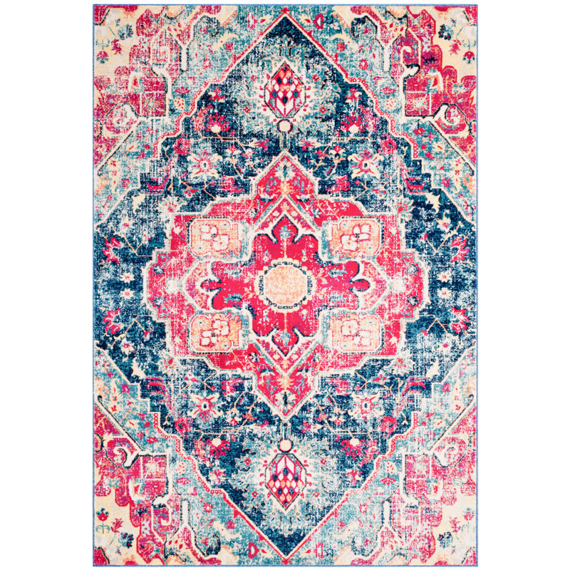 Tapis bleu / fuchsia Annette, Rectangle 5 pi 1 po x 7 pi 6 po