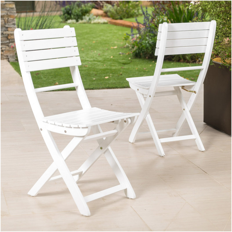Chaise de salle à manger d'extérieur pliante en bois d'acacia (ensemble de 2), blanc, Blanc