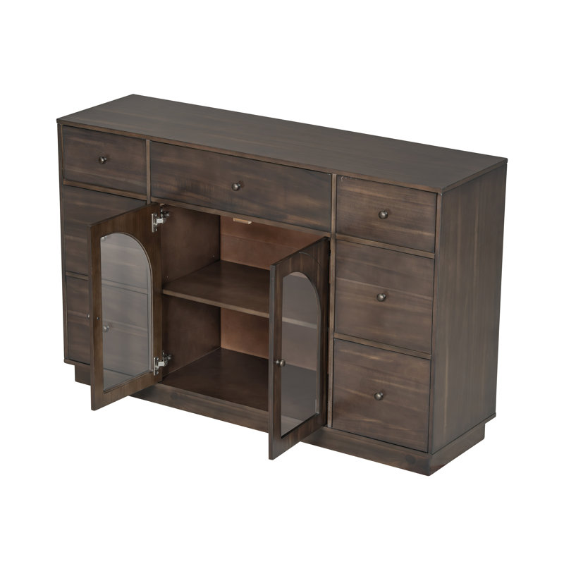 Buffet rétro 55 "avec 2 portes et 7 tiroirs, Marron foncé