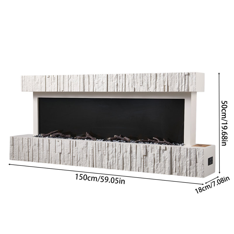 Wall Mounted Electric Wifi Fireplace with Remote Control, 50cm H x 150cm W x 18cm D