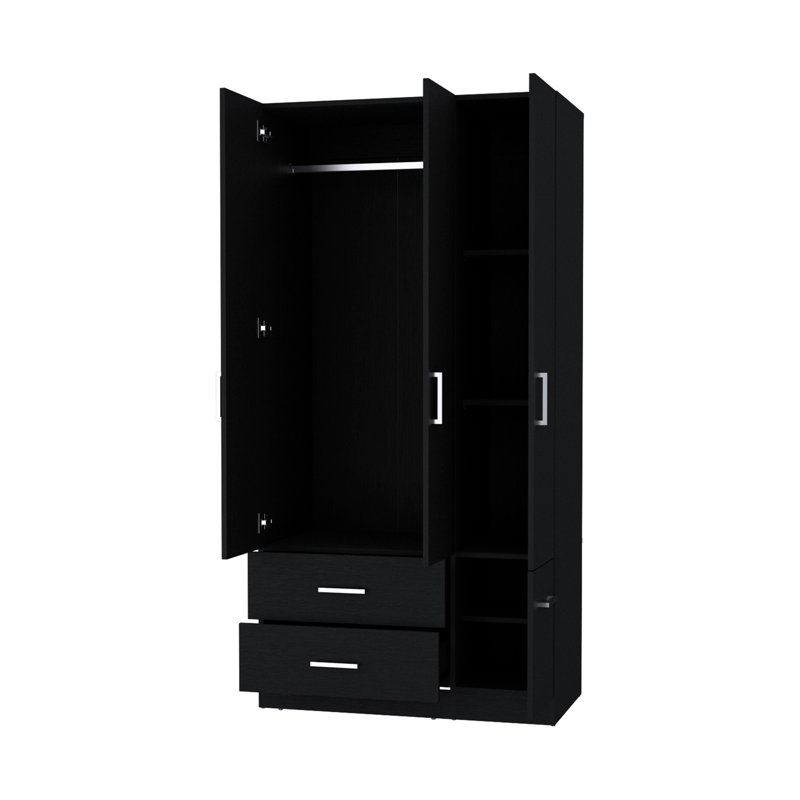 Armoire 4 portes 2 tiroirs, H 71,2 po x l 35,5 po x P 18,8 po, Noir