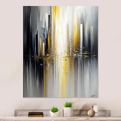Abstrait géométrique noir et jaune II - Art mural encadré abstrait géométrique