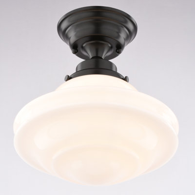 Plafonnier semi-encastré en bronze frotté à l'huile 1 lumière Huntley avec verre blanc pour école, compatible avec DEL, 10 po de largeur