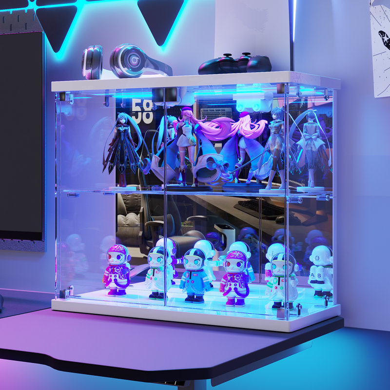 Mini vitrine l 15,7 po avec lumière DEL, vitrine transparente Gless , Blanc