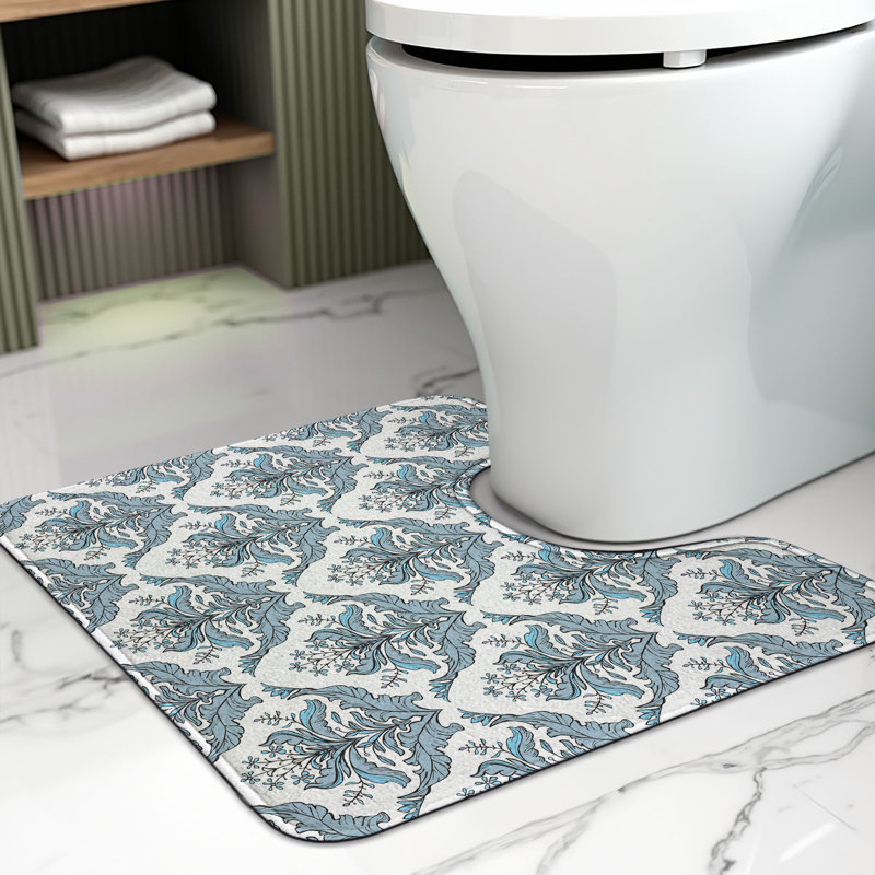  Winter Toilet Mat U-Shape Bathroom Rug 20" x 16" Pale Blue White Grey