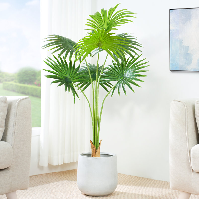 Anharika Faux Fan Palm Tree Plant, 120cm H  x 30cm W  x 30cm D