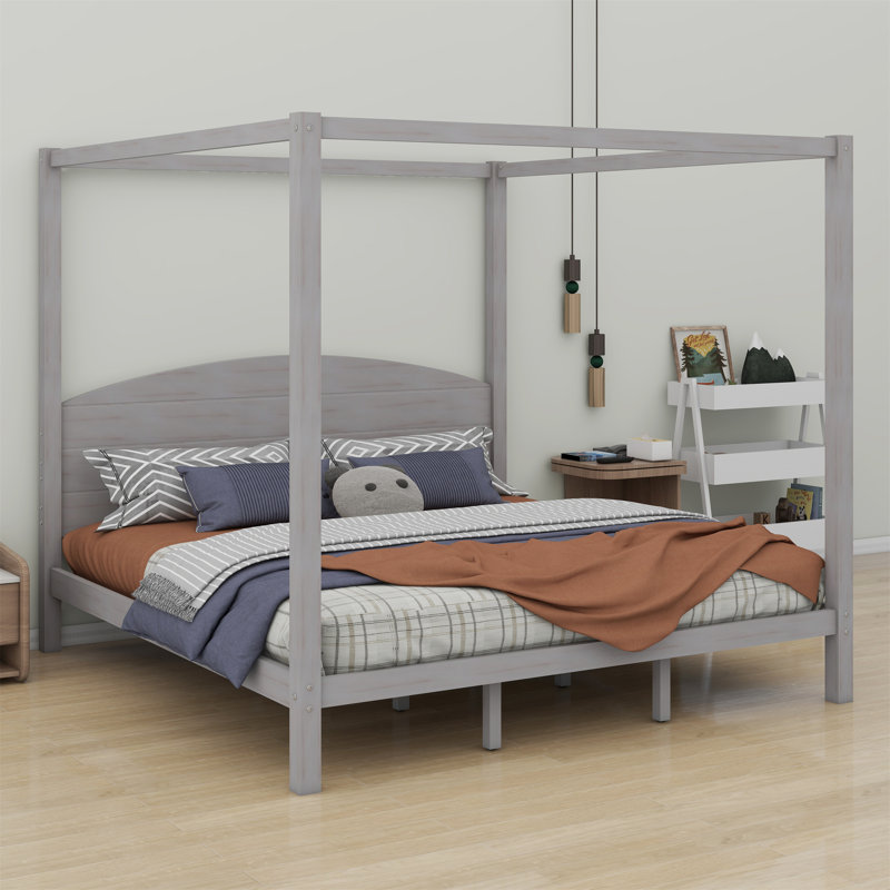 Canopy Platform Bed With Headboard, Grey