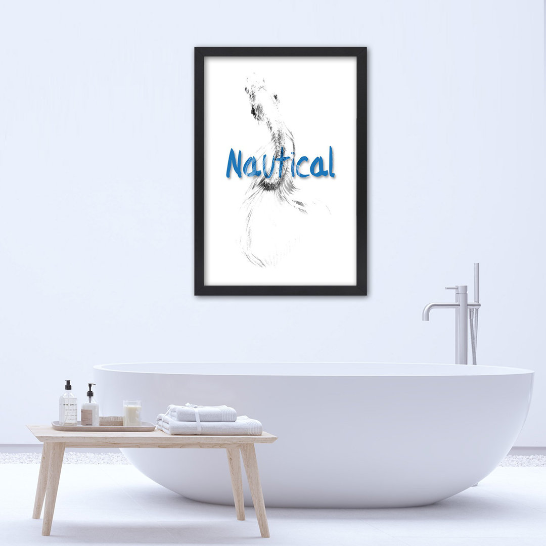 Gerahmtes Poster Nautisch in Schrift und Fisch